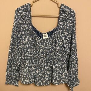 Planet Heart Blouse, floral longe sleeve, Sz XL, NWOT, square neck line